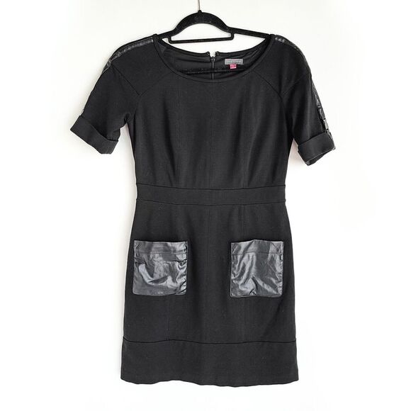 Vince Camuto Dresses & Skirts - Vince Cameo Short Sleeve Faux Leather Pocket Sheath Dress Womens 8 Black
